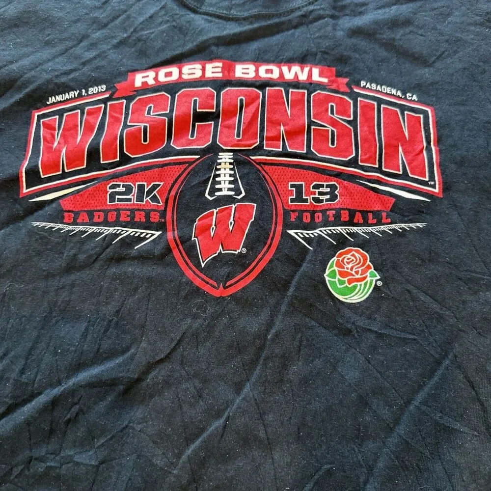 NCAA Rose Bowl 2013 Wisconsin Badgers 2K 13 Black Graphic Logo T Shirt Mens XL - Picture 6 of 8